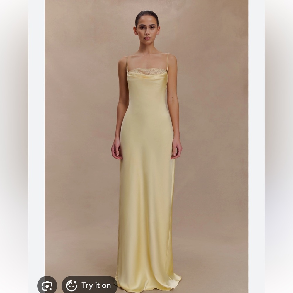 Meshki Satin Maxi Dress in Lemon Yellow